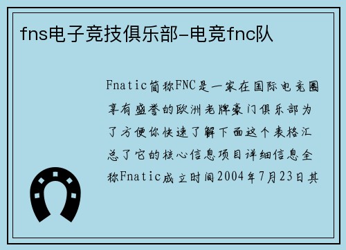 fns电子竞技俱乐部-电竞fnc队